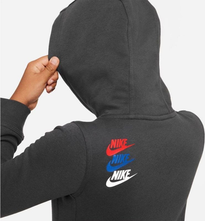Bluzë me kapuç Nike me logo, pambuk poliester, për kalamaj, gri e errët