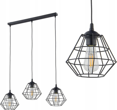 Lampë varëse TK Lighting Diamond 6203, me 3 llampa, E27, e zezë
