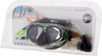 Set snorkeling AquaWave Vanua, maskë edhe tub, për të rritur, i zi me jeshile