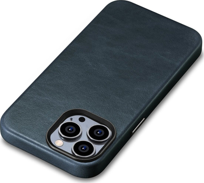 Mbulesë telefoni iCarer Oil Wax Premium Leather MagSafe, për iPhone 14 Pro Max, lëkurë natyrale, blu e errët