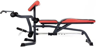 Stol multifunksional fitness HMS LS3050, me pult për biceps, modul për këmbë, i kuq e zi