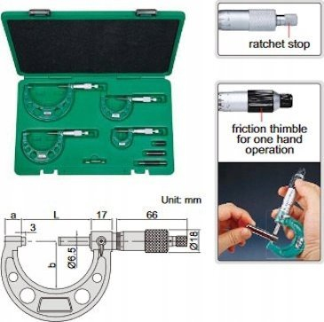 Mikrometër i jashtëm me ratchet, 0.01 mm, 0 150 mm, metalik