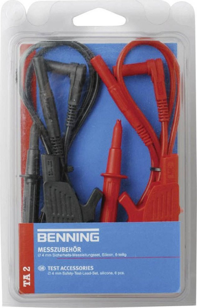 Set kabllosh matëse Benning TA 2, prizë lamelare 4 mm, 1 m, i kuq