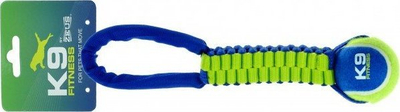 Lodër për qen Zeus K9 Fitness Twist Tug, me top tenisi, me litar najloni, blu jeshile