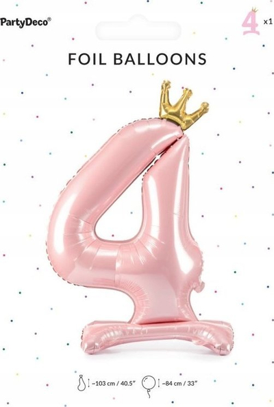 Balon qëndror folie me numër 6 dhe kurorë, 84cm, rozë