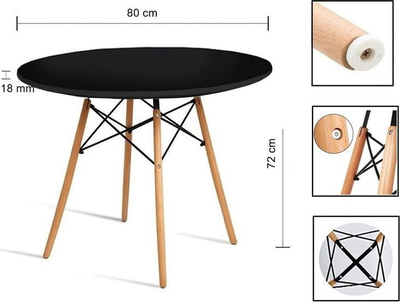 Tavolinë e rrumbullakët Mufart ETT, 80 cm, e zezë