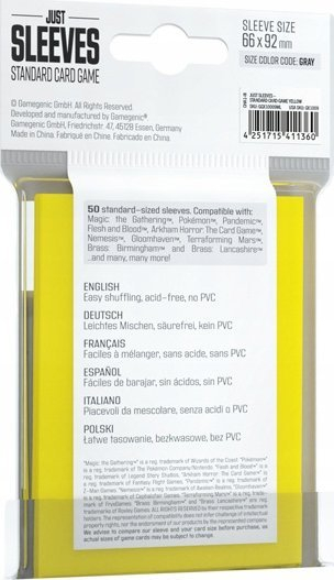 Mbështjellëse letra loje Gamegenic Just Sleeves Standard, set 50 copë, të verdha