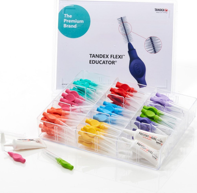 Set trajnues furça ndërdhëmbore Tandex Flexi Educator, me xhel Prevent, shumëngjyrëshe