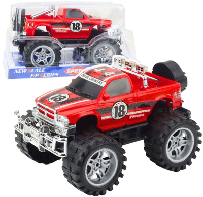 Makina lodër off road, 27cm, shtytje me rrotat e pasme, e zezë e kuqe