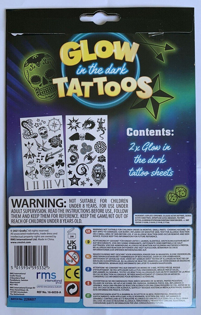 Set tatuazhesh fosforeshent për djem Grafix Glow in the Dark, për fëmijë 7+, shumëngjyrësh