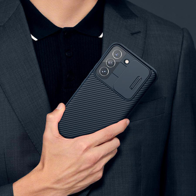Maskë telefoni Nillkin CamShield për Samsung Galaxy S22, kapak i fortë mbrojtës me kapak kamere, blu