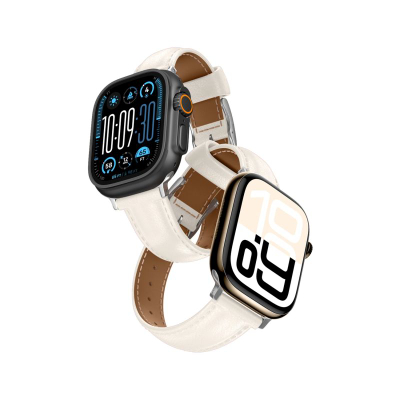 Каишка за рака за Apple Watch AmazingThing Class Band, кожа, 45 46 49 mm, светло беж