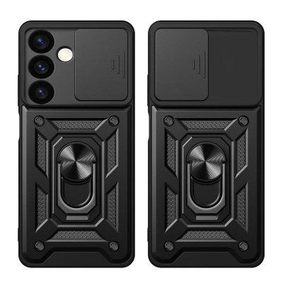 Futrollë Hybrid Armor Camshield për Samsung Galaxy S24 Plus, me kapak kamere, me unazë mbajtëse, e zezë
