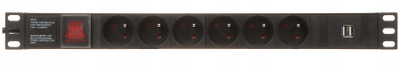 Енергетски панел за шкаф Power PD-6/R-USB, 6 излези, 2x USB, 1.8m, црн
