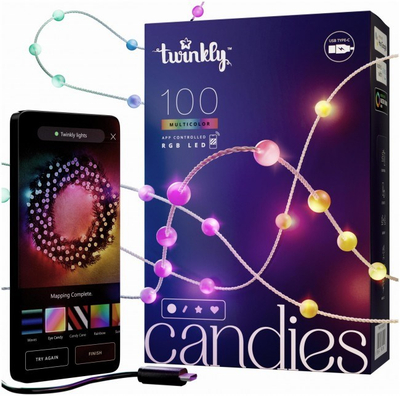 Drita dekorative Twinkly Candies Pearls, 100 LED RGB, USB C, tel i gjelbër
