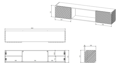 Komodë TV Cama Meble Lara, 183x35x37 cm, me oxhak dekorativ, e zezë mat
