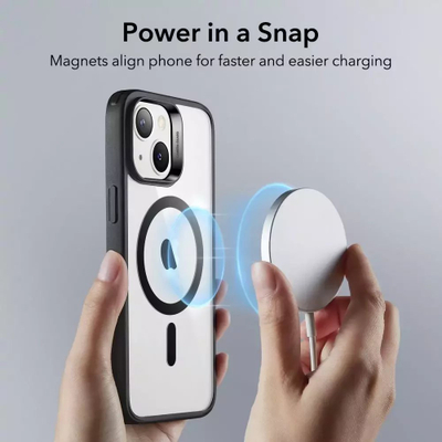 Mbrojtëse telefoni ESR Classic Hybrid HaloLock, MagSafe, për iPhone 14 Plus, e tejdukshme me kornizë të zezë