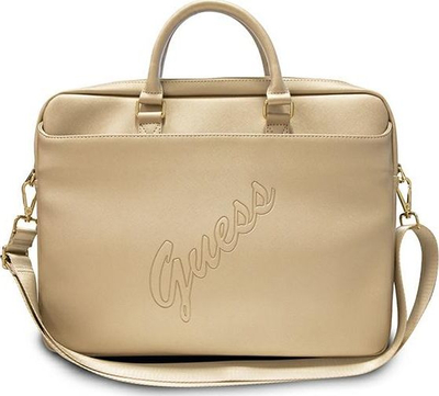 Çantë laptopi Guess Saffiano Vintage Script, 15-16", me rrip shpatulle, ari i çelët