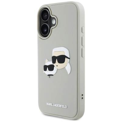 Mbulesë telefoni Karl Lagerfeld HC 3D Rubber Double Heads për iPhone 16 6.1", TPU silikon, bezhë