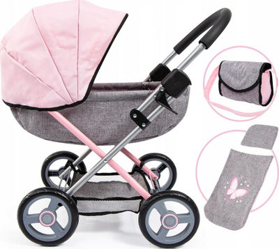 Колица за кукли Bayer 4 во 1 Cosy, за кукли до 46 cm, розово сива