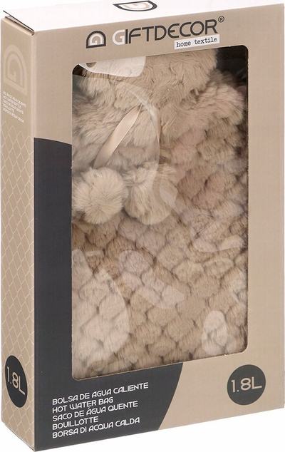 Топло шише за вода GiftDecor POMPON, 1.8L, со навлака, беж