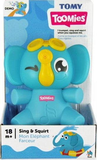 Lodër për banjë Tomy Toomies Rudi elefanti, Sing and Squirt, 18m+, blu