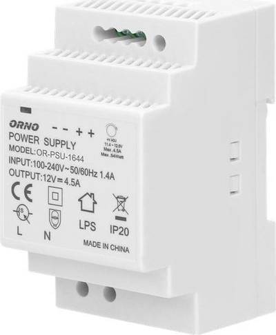 Furnizues energjie Orno për shinë DIN, 12V DC, 4.5A, i bardhë