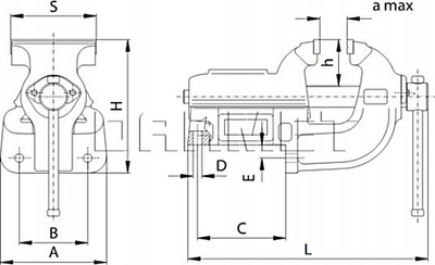 Vise fikse për punim metali Bison Bial 1240, hapje nofullash 150 mm, gize, gri