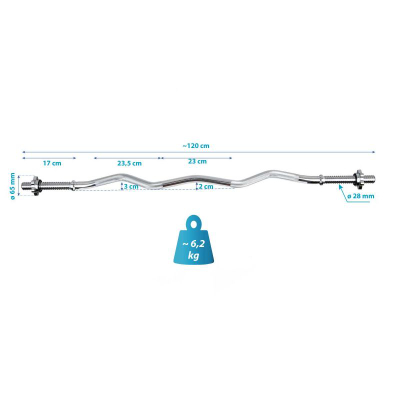 Shtangë e harkuar EB Fit, 120cm, diametër 28mm, ngjyrë argjendi