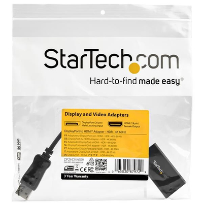 Адаптер Startech, DisplayPort во HDMI, 4K 60Hz, HDR, црн