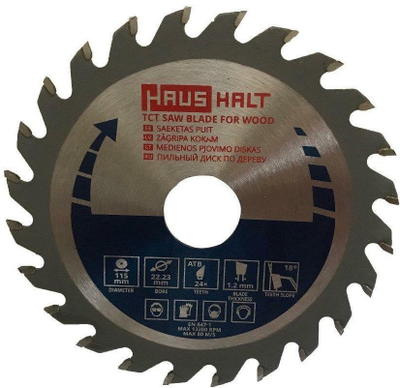 Teh rrethor Haushalt për dru, 115 mm, 24 dhëmbë, i argjendtë