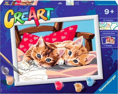 Set pikturimi me numra Ravensburger CreArt Two Cuddly Cats, për kalamaj 9+, shumëngjyrësh