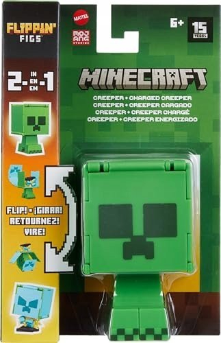 Figura lojë Minecraft Flippin Figs Creeper Charged Creep, 2 në 1, 9.5 cm, me stil pixel