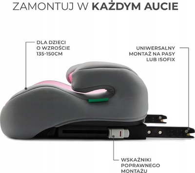 Ndenjëse rritëse makine Kinderkraft I-BOOST, ISOFIX, i-Size R129, rozë