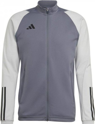 Bluzë sportive për burra Adidas Tiro 23 Competition Training HP1908, poliester AEROREADY, me zinxhir, gri me të bardha