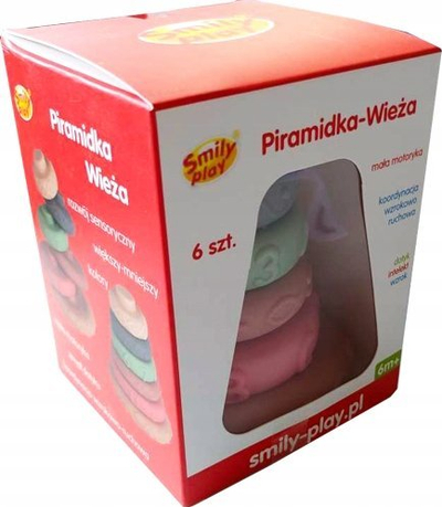 Lodër piramidë Smily Play Pyramid Tower, 6 unaza, pastel, shumëngjyrëshe