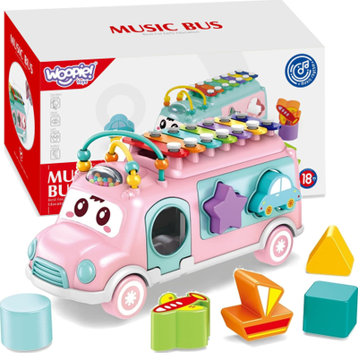 Lodër autobus muzikor interaktiv Woopie Music Bus, ksilofon, sorter formash, shumëngjyrëshe