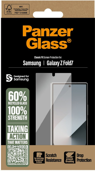 Mbrojtëse ekrani PanzerGlass Classic Fit, Samsung Galaxy Z Fold7, xham i temperum, transparente