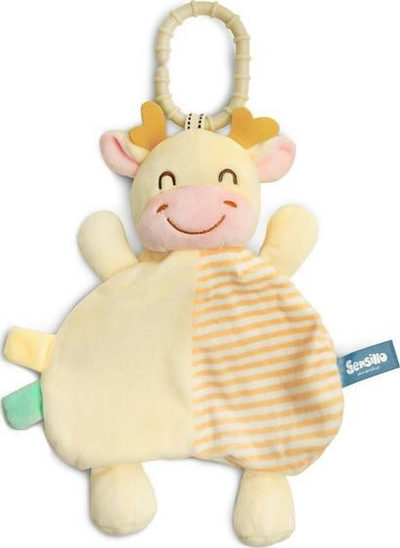 Lodër pelushi Sensillo Mini Zoo Cow, për foshnje, me grep varës, shumëngjyrëshe