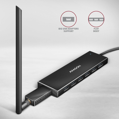 Hub USB Axagon HUE-F7A, 7x USB 3.2 Gen 1, alumini, gri
