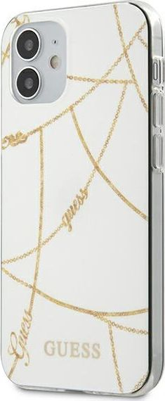 Mbulesë telefoni Guess Gold Chain, për iPhone 12 mini 5.4", e bardhë