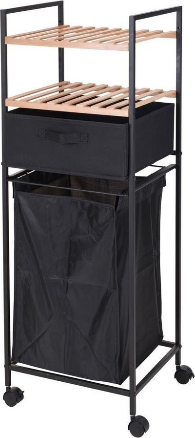 Shportë rrobash Bathroom Solutions, me rrota, me raft për rregullim, e zezë