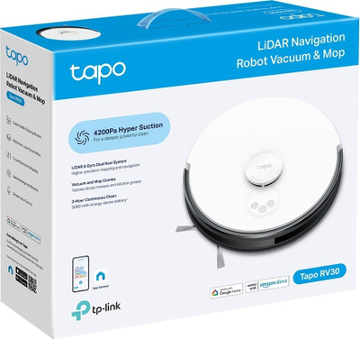 Robot pastrimi TP-Link Tapo RV30, 0.4L, bateri 5000 mAh, gri me të zezë