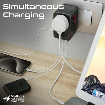 Karikues muri Promate TripMate GaN100, 100W, 4 porta USB C PD, shumëstandartesh