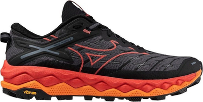 Atlete trail Mizuno Wave Mujin 10 për burra, me Vibram Megagrip, të zeza me portokalli