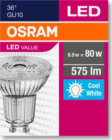 Poç elektrik Ledvance VALUE PAR16 80, LED, 6.9W, 36 °, 6.9W / 840, GU10, 575lm, transparent