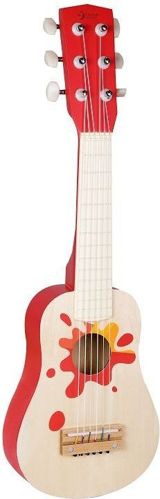 Играчка гитара TEDDIES Guitar With Pick, 52 cm, од дрво, црвена