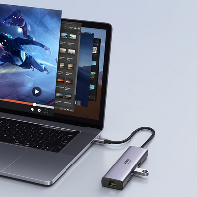 Hub USB C Ugreen 60515, HDMI 4K 60Hz, RJ45 dhe SD TF, gri