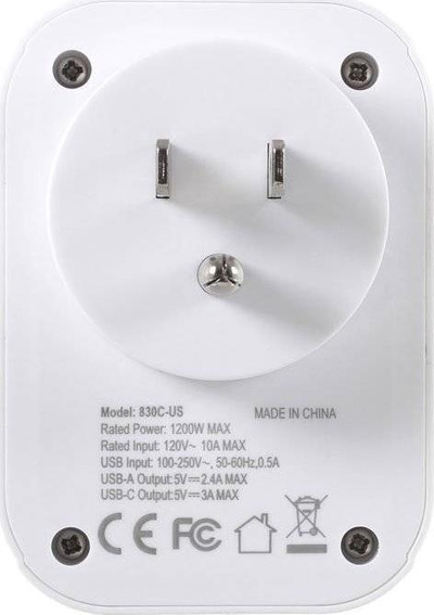 Adapter udhëtimi World to USA me USB, 2x USB, 1x USB C, i bardhë