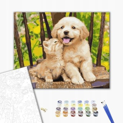 Set pikturimi me numra Little Friends, kanavacë, me bojëra dhe furça, shumëngjyrësh